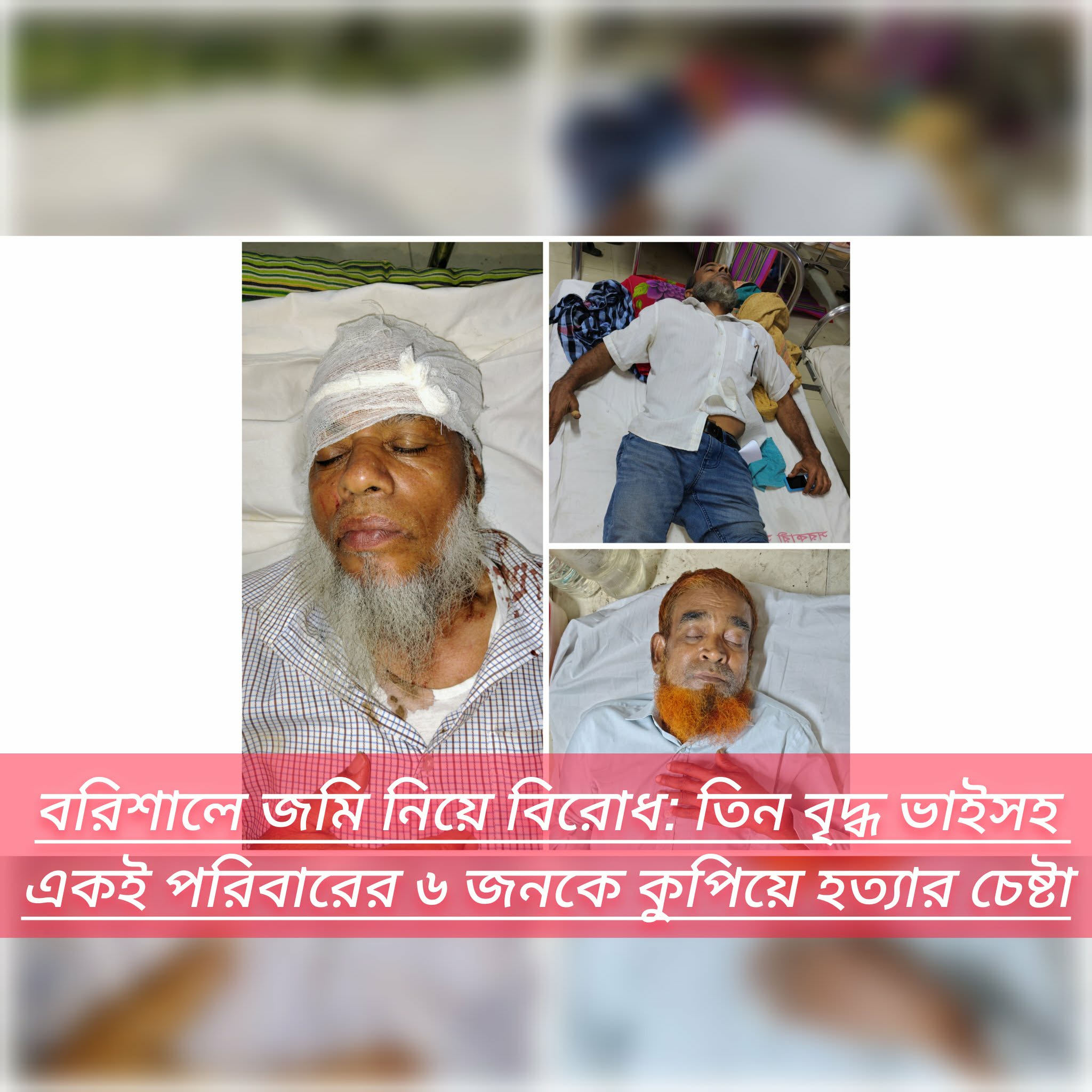 বরিশালে জমি নিয়ে বিরোধ: তিন বৃদ্ধ ভাইসহ একই পরিবারের ৬ জনকে কুপিয়ে হত্যার চেষ্টা