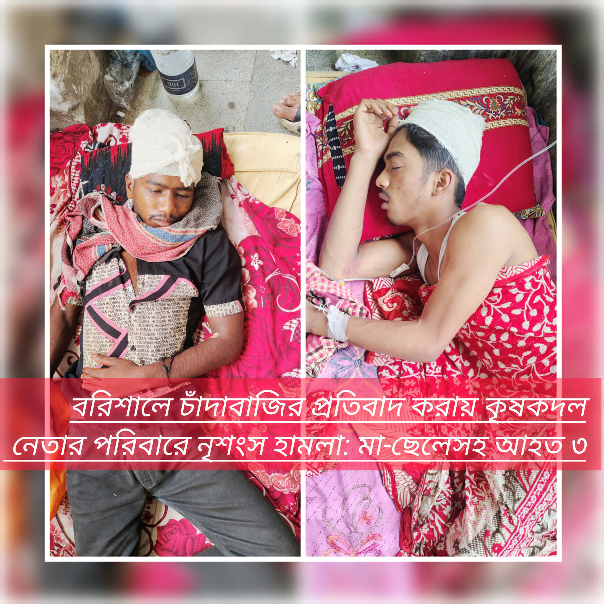 বরিশালে চাঁদাবাজির প্রতিবাদ করায় কৃষকদল নেতার পরিবারে নৃশংস হামলা: মা-ছেলেসহ আহত- ৩